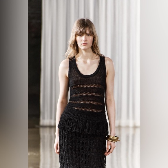 Zara - NWT Black Fringed Open Knit Sleeveless Lightweight Tank Size Medium - Picture 1 of 14